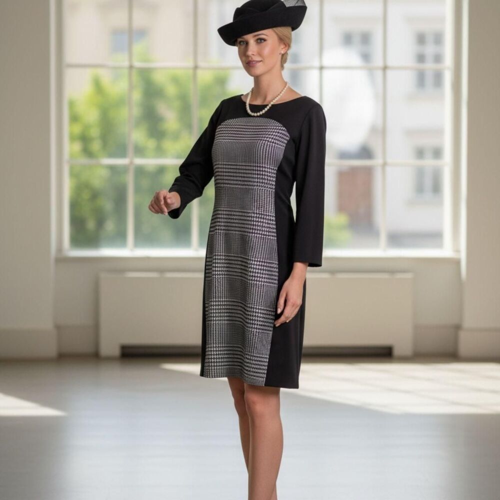 Evan-Picone Women's Black and Houndstooth Style Dress | Size 16 - Picture 7 of 7